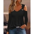 thumbnail image 1 of Women's Fashion One Shoulder Drop Shoulder Top Plus Size Solid Color Casual Long Sleeve V-neck Pullover Shirt Present for Women 50% off Clearance!, 1 of 6