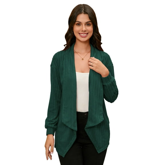 Women's Fashion Open Front Lapel Long Sleeve Chunky Cable Knit Cardigans Sweaters Outerwear Coats