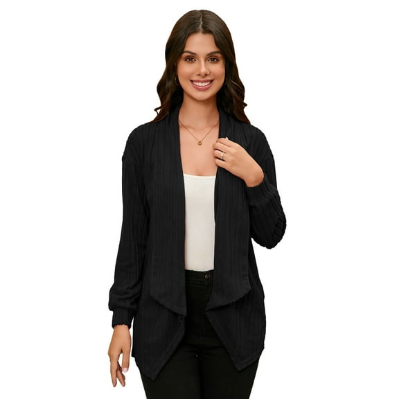 Women's Fashion Open Front Lapel Long Sleeve Chunky Cable Knit Cardigans Sweaters Outerwear Coats