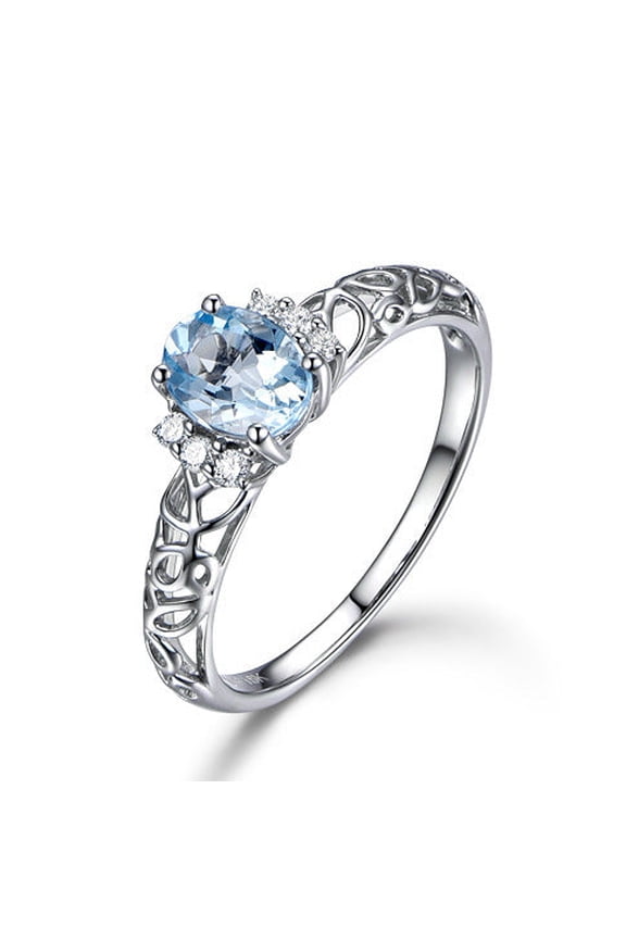 Womens Oval Ring Adjustable Gold Plated Copper Ring with Light Sky Blue Artificial Gemstones Geometric Design Fashion