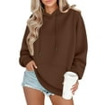 thumbnail image 1 of Women's Fashion Oversized Drop Shoulder Long Sleeve Sweatshirt Solid Color Hooded Sweatshirt for Casual Wear,Coffee,M, 1 of 6