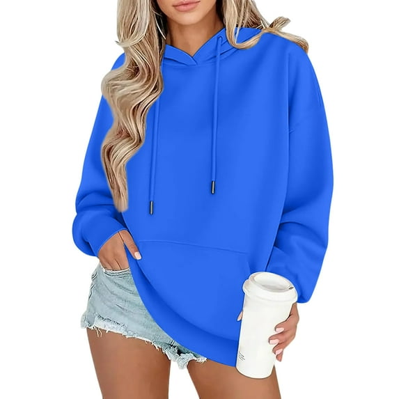 Women's Fashion Oversized Drop Shoulder Long Sleeve Sweatshirt Solid Color Hooded Sweatshirt for Casual Wear,Royal Blue,XS