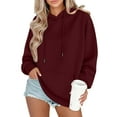 thumbnail image 1 of Women's Fashion Oversized Drop Shoulder Long Sleeve Sweatshirt Solid Color Hooded Sweatshirt for Casual Wear,Wine,M, 1 of 6