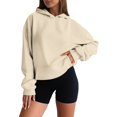 thumbnail image 1 of Women's Fashion Oversized Drop Shoulder Long Sleeve Sweatshirt Solid Color Hooded Sweatshirt for Comfortable Fit,Beige,2XL, 1 of 7