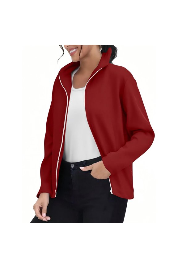 Women's Fashion Oversized Fleece-Lined Coat - Solid Color Long Sleeve Warm Jacket, Soft Comfortable Casual Outerwear, Dark Red Size XXL