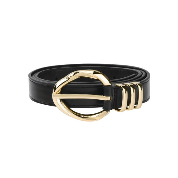 Women's Fashion PU Leather Belts Skinny Thin Waistband with Gold Buckle for Jeans Pants Shirts Black One Size