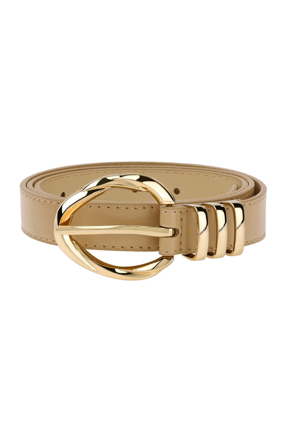 Women's Fashion PU Leather Belts Skinny Thin Waistband with Gold Buckle for Jeans Pants Shirts Tan One Size