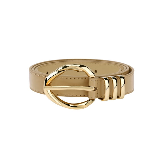 Women's Fashion PU Leather Belts Skinny Thin Waistband with Gold Buckle for Jeans Pants Shirts Tan One Size
