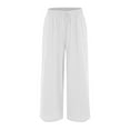 thumbnail image 1 of Women's Fashion Pants Linen Drawstring Loose Crop Cotton Beach Lightweight Classic Yoga Office Trouser with Pockets Wide Leg Dress Casual Business Long Slacks with Pockets, 1 of 8