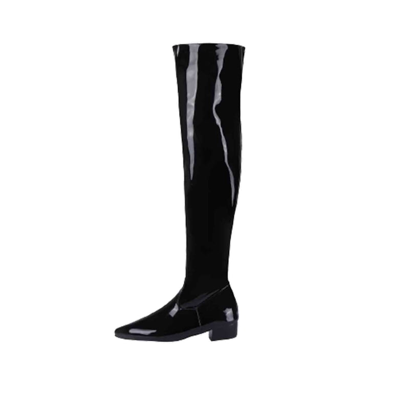 Women's Fashion Patent Leather Chunky Heel Pointed Toe Side Zipper Non-slip  Party Sexy Over The Knee Thigh High Boots, Women Solid Color Thigh High  Boots Knee High Boots