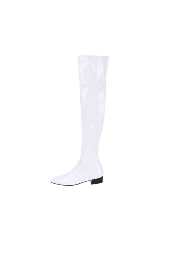 Women's Fashion Patent Leather Chunky Heel Pointed Toe Side Zipper Non-slip Party Sexy Over The Knee Thigh High Boots, Women Solid Color Thigh High Boots Knee High Boots