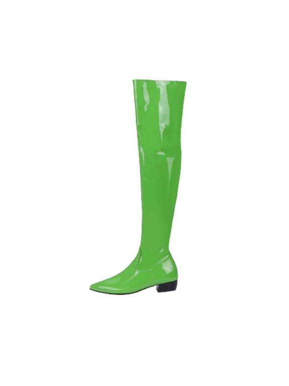 Women's Fashion Patent Leather Chunky Heel Pointed Toe Side Zipper Non-slip Party Sexy Over The Knee Thigh High Boots, Women Solid Color Thigh High Boots Knee High Boots