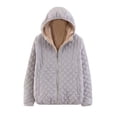 thumbnail image 1 of Women's Fashion Plaid Hooded Jacket - Long-Sleeve Zipper Front with Pockets, Warm Cotton Outwear, Light Gray, XXXL, 1 of 4