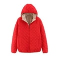 thumbnail image 1 of Women's Fashion Plaid Hooded Jacket - Long-Sleeve Zipper Front with Pockets, Warm Cotton Outwear, Red, XL, 1 of 4