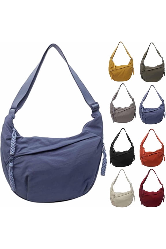 Women's Fashion Plain Color Nylon Crossbody Bag, Limorence cross body bag, Multi-Pocket Crescent Bag Dumpling Bag