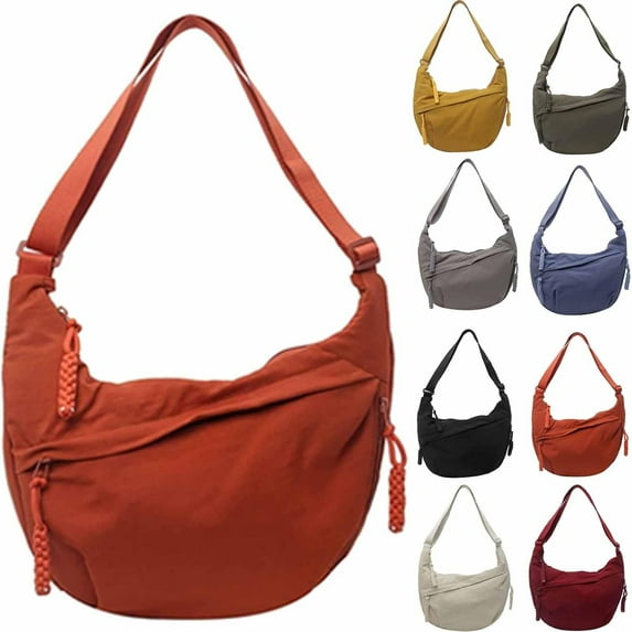 Women's Fashion Plain Color Nylon Crossbody Bag, Limorence cross body bag, Multi-Pocket Crescent Bag Dumpling Bag