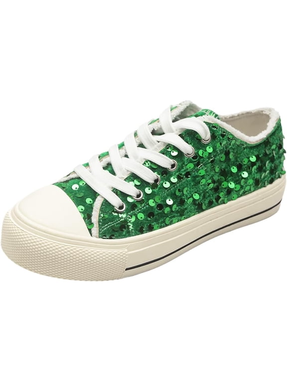 Women's Fashion Sneakers - Lightweight Lace-Up Shoes with Sparkling Sequin Detail for Casual Wear
