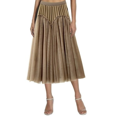 Women's Fashion Pleated Skirt Solid Color Mesh Long Skirt Pleated Skirt