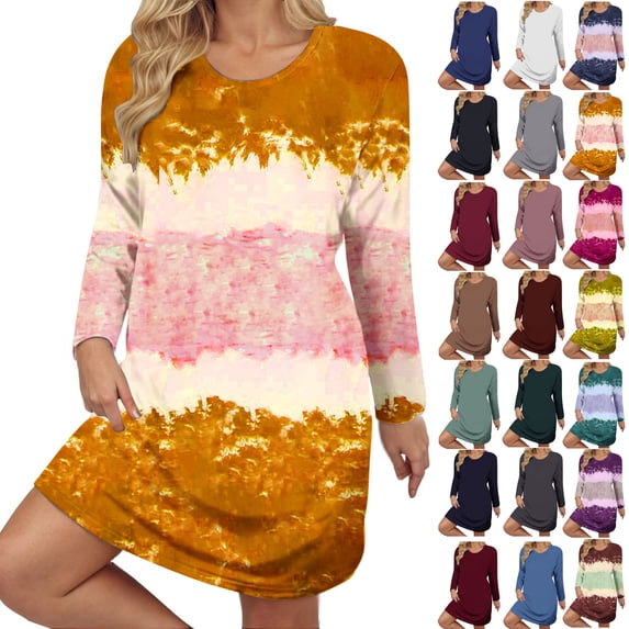 Women's Fashion Plus Size Oversized Loose Round Neck Short Sleeved Tie Printed Dress,Chic Day Dresses for Ladies Summer Wear (Size:XL-5XL)