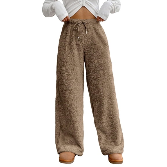 Women's Fashion Plush Casual Pants Solid Color Loose Comfortable Plush Warm Trousers for Soft and Cozy Everyday Wear,Camel,2XL