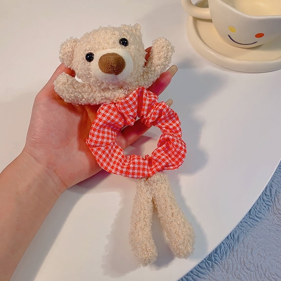 Women's Fashion Plush Hair Tie with Cute Bear Design Hair Rope Ponytail Holder Holster Headband for Girls Daily Accessory