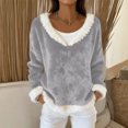 thumbnail image 1 of Women's Fashion Plush V Neck Pullover Top Long Sleeve Tee Printed Sweatshirt Flannel Shirt for Women Soft Comfort Casual Wear,Light Gray,M, 1 of 7
