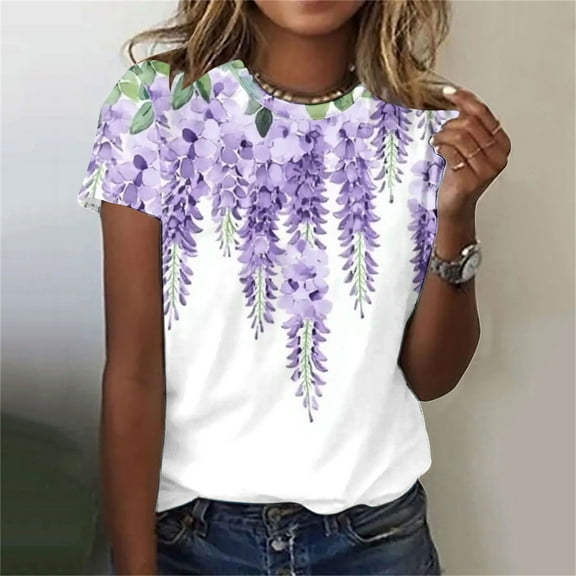 Women's Fashion Print Casual Short-sleeved Short-sleeved Crew Neck Top/shirt