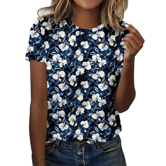 Women's Fashion Print Casual T-Shirt Crew Neck Point Sleeve Comfortable Stylish Top for Everyday Wear