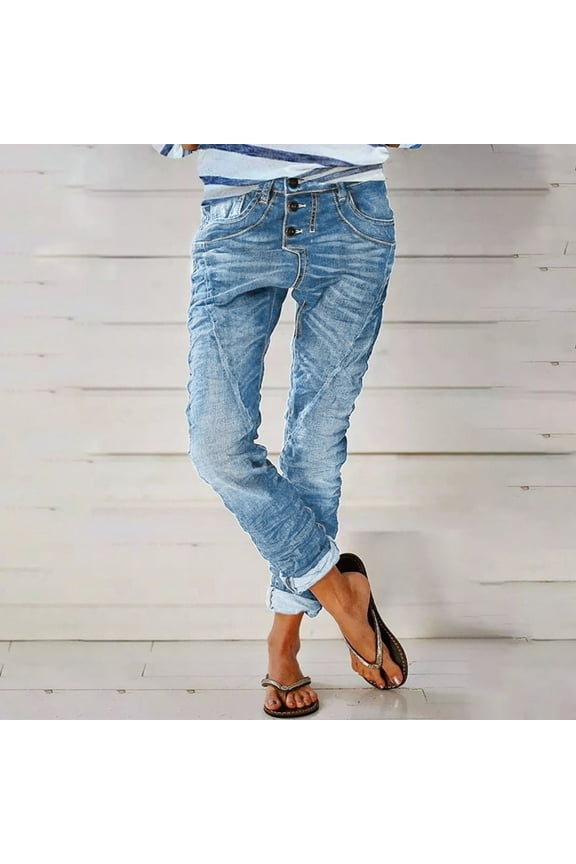 Women's Fashion Print Street Loose Washed Polished Waist Ripped Jeans Denim Trousers Womens Jean Leggings Denim Denim Boot Cut Size 12 Womens Jean Sweat Pants Jean Pants for Women Cut up Mod Mom New