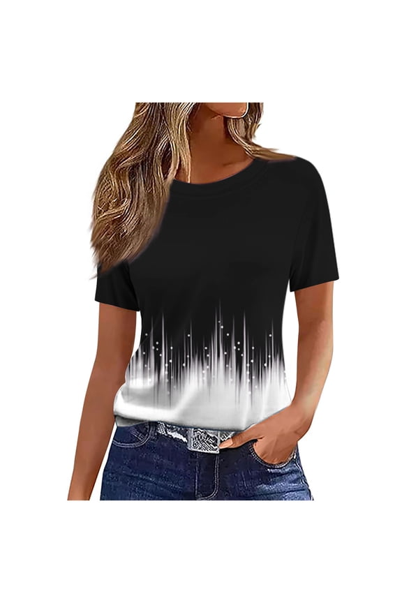 Women's Fashion Printed Casual Short Sleeve Round Neck T-Shirt Top Blouse Tee Shirt Apparel Clothing Garment Female Wear Daily Use Home Outfit Comfort Fit Relaxed Fit Basic Wardrobe Essential