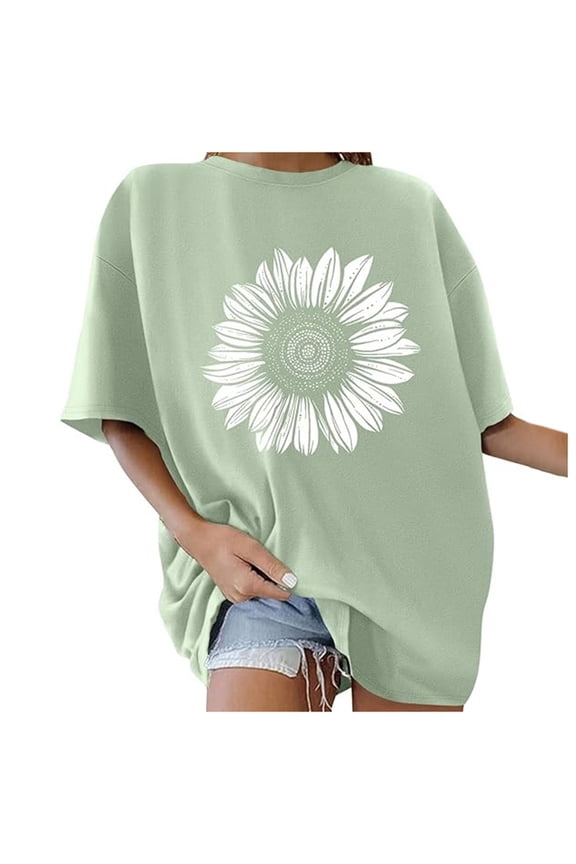 Women's Fashion Printed Crew Neck Short Sleeve T Shirt Top Long Sleeve Spandex Shirt Womens Long Sleeve Compression Shirts Shirts for Women Pack Long Sleeve Running Tee Womens Solid Color Tops Women