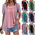 thumbnail image 1 of Women's Fashion Printed Fake Two Piece Short Sleeve Round Neck Blouse Shirt Top Casual Loose Fit Summer Vacation | CSEONE,Red XL, 1 of 9
