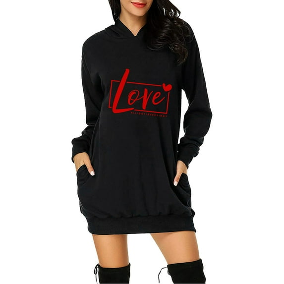 Women's Fashion Printed Hoodie Dress with Bag Pocket Stylish Casual Comfortable Flowy Trendy Loose Fit Soft Fabric Summer Outfit