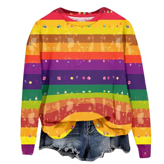 Women's Fashion Printed Long Sleeve Loose Round Neck Sweatshirt Top with Carnival Pattern, Casual Pullover for Women's Everyday Wear,Orange,M