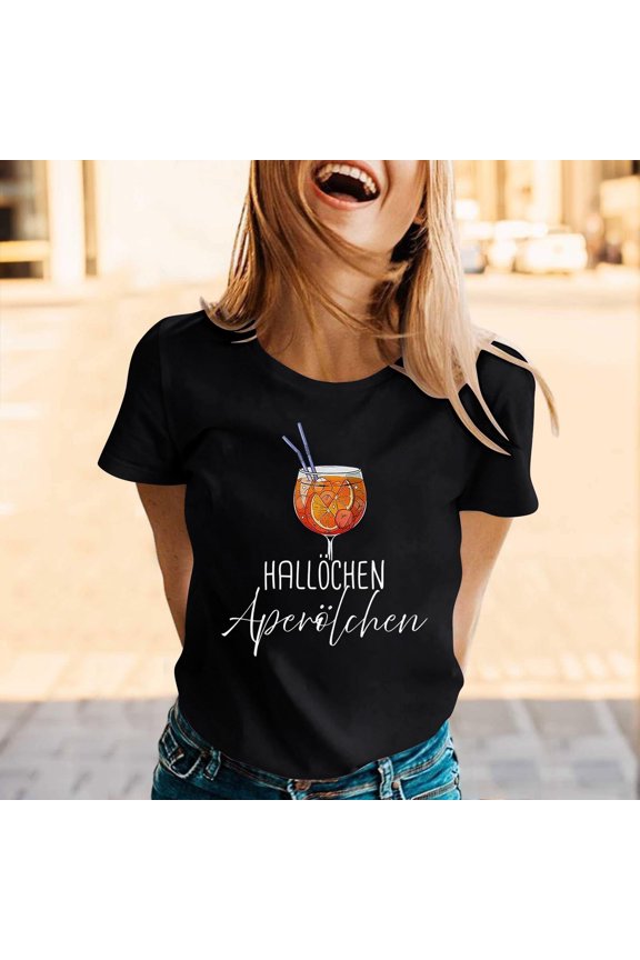 Women's Fashion Printed T-Shirt Short Sleeves Blouse, Round Neck Casual Top for Daily Use, Basic Design Standard Style Everyday Wear Comfortable Apparel