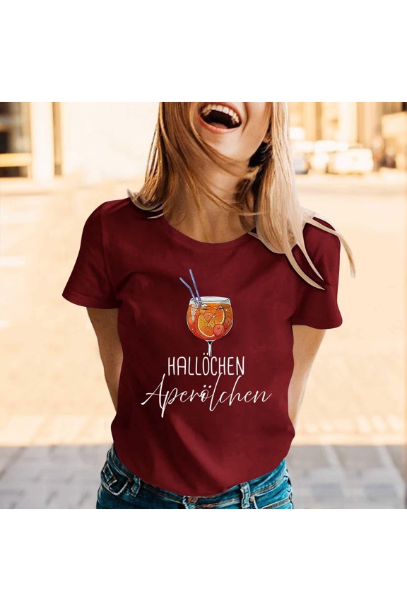 Women's Fashion Printed T-Shirt Short Sleeves Blouse, Round Neck Casual Top for Daily Use, Basic Design Standard Style Everyday Wear Comfortable Apparel