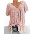 thumbnail image 1 of Women's Fashion Printed T-Shirt V-Neck Tunic Tops Plus Size Short Sleeve Shirt, 1 of 2