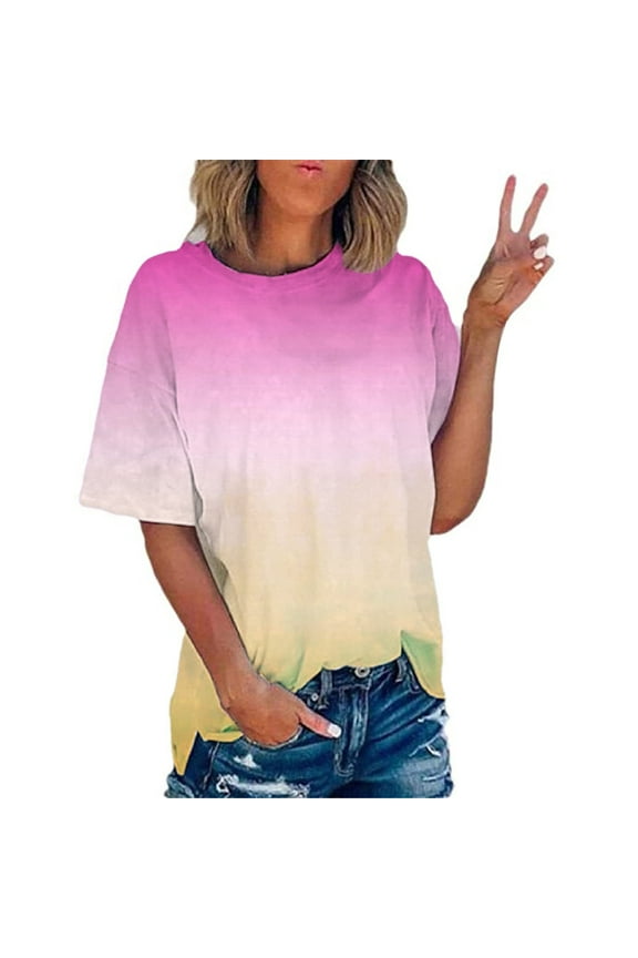 Women's Fashion Printed T-shirt Short Sleeves Blouse Round Neck Casual Tops Plus Size Off The Shoulder Shirts & Tops Ladies Baggy White T Shirt Gypsy Shirt