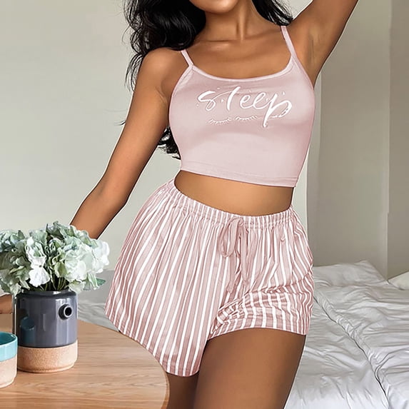 Women's Fashion Printed Tank Top Shorts Casual Two Piece Pyjamas Home Set Present for Women Up to 65% off