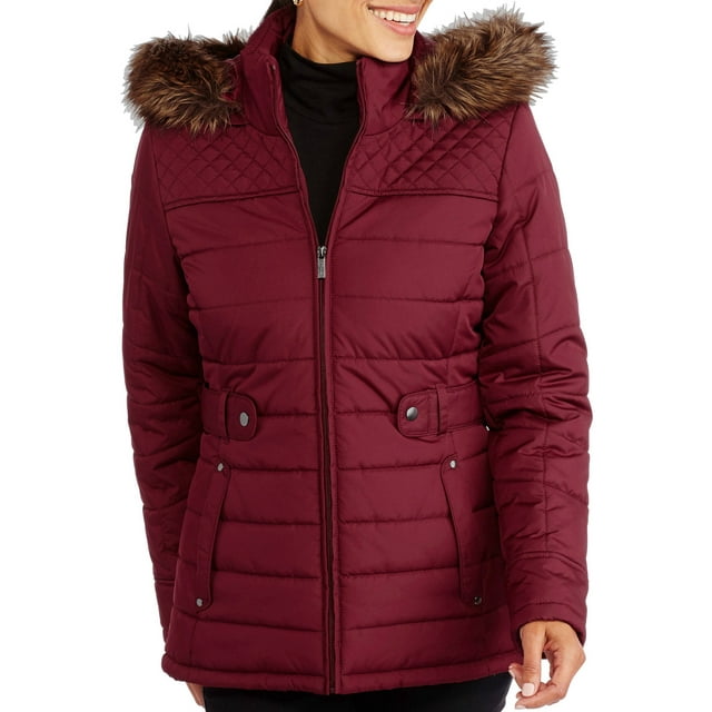 Women's Fashion Puffer Coat With Fur-Trimmed Hood