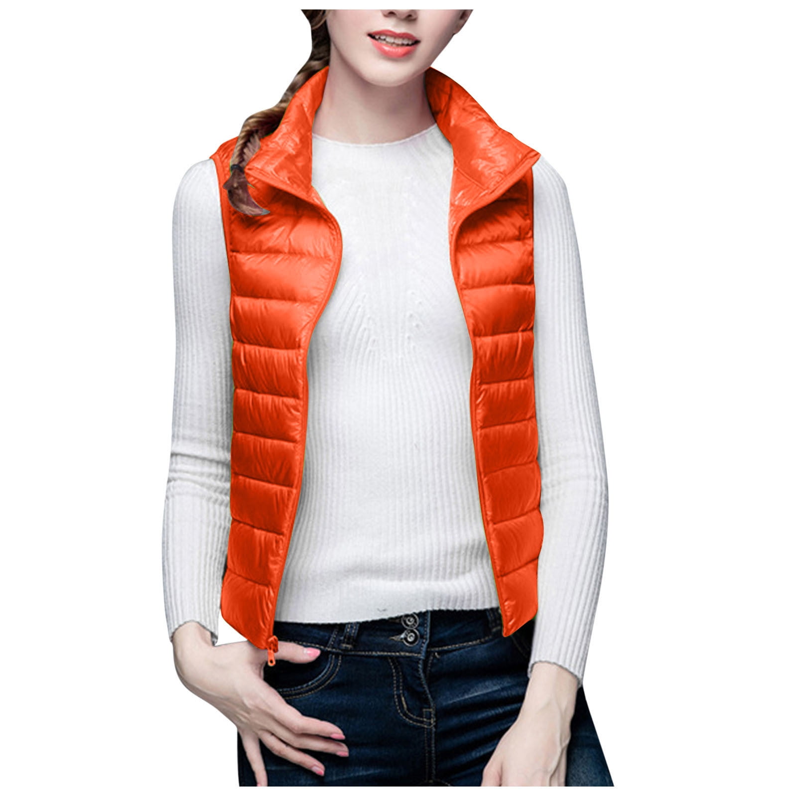 Women Orange V Neck Fine Cotton Filled Winter outwear main image 1