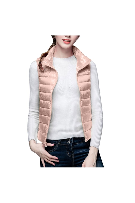 Women's Fashion Puffer Vest Solid Color Sleeveless Fall And Winter Casual Cardigan(Pink,4XL)