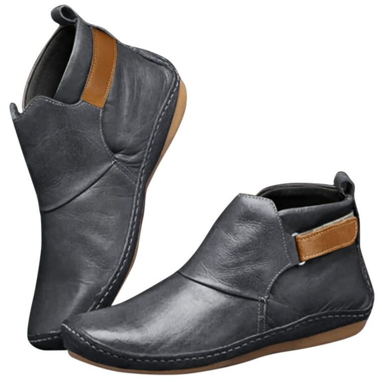 Women s Fashion Pure Color Leather Hook Loop Comfortable Casual Flat Ankle Boots Snakeskin Booties Women Boots Warm Boots for Women Womens Booties And
