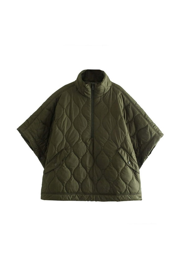 Women's Fashion Quilted Cape Jacket with Pointed Sleeves for Casual Comfort and Elegant Loose Fit