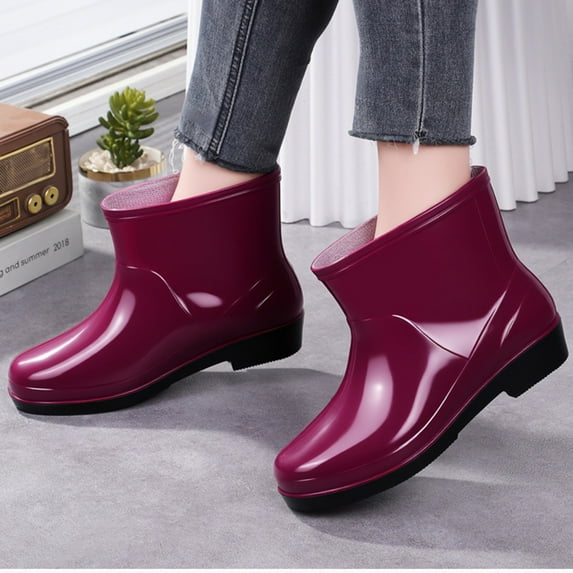 Women's Fashion Rain Boots Rubber Low Top Cut Short Tube Plastic Water Shoes with Non Slip Soles Warm Water Proof Rubber Boots Outdoor Work Shoes Lawn Care