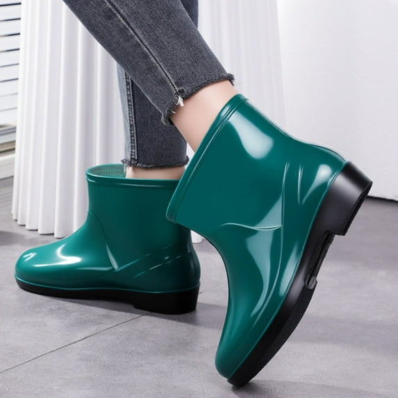 Women's Fashion Rain Boots Rubber Low Top Cut Short Tube Plastic Water Shoes with Non Slip Soles Warm Water Proof Rubber Boots Outdoor Work Shoes Lawn Care