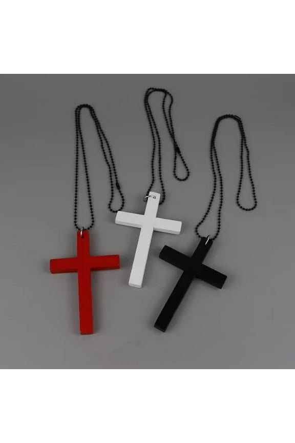 Women's Fashion Retro Dark Style Wooden Cross Necklace