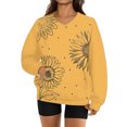 thumbnail image 1 of Women's Fashion Retro Floral Print Long-Sleeve V-Neck Sweatshirt with Dyed Effect Pattern, Unique Artistic Top for Women's Fashion Statement,Yellow,XL, 1 of 7