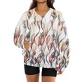 thumbnail image 1 of Women's Fashion Retro Floral Print Long-Sleeve V-Neck Sweatshirt with Dyed Effect Pattern, Unique Artistic Top for Women's Fashion Statement,Beige,L, 1 of 7