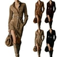 thumbnail image 1 of Women's Fashion Retro Shirt Dress Single-Breasted Lapel Long Sleeve Mid-Length Belt Pocket Solid Color for Winter Style and Office Wear,Coffee,2XL, 1 of 5